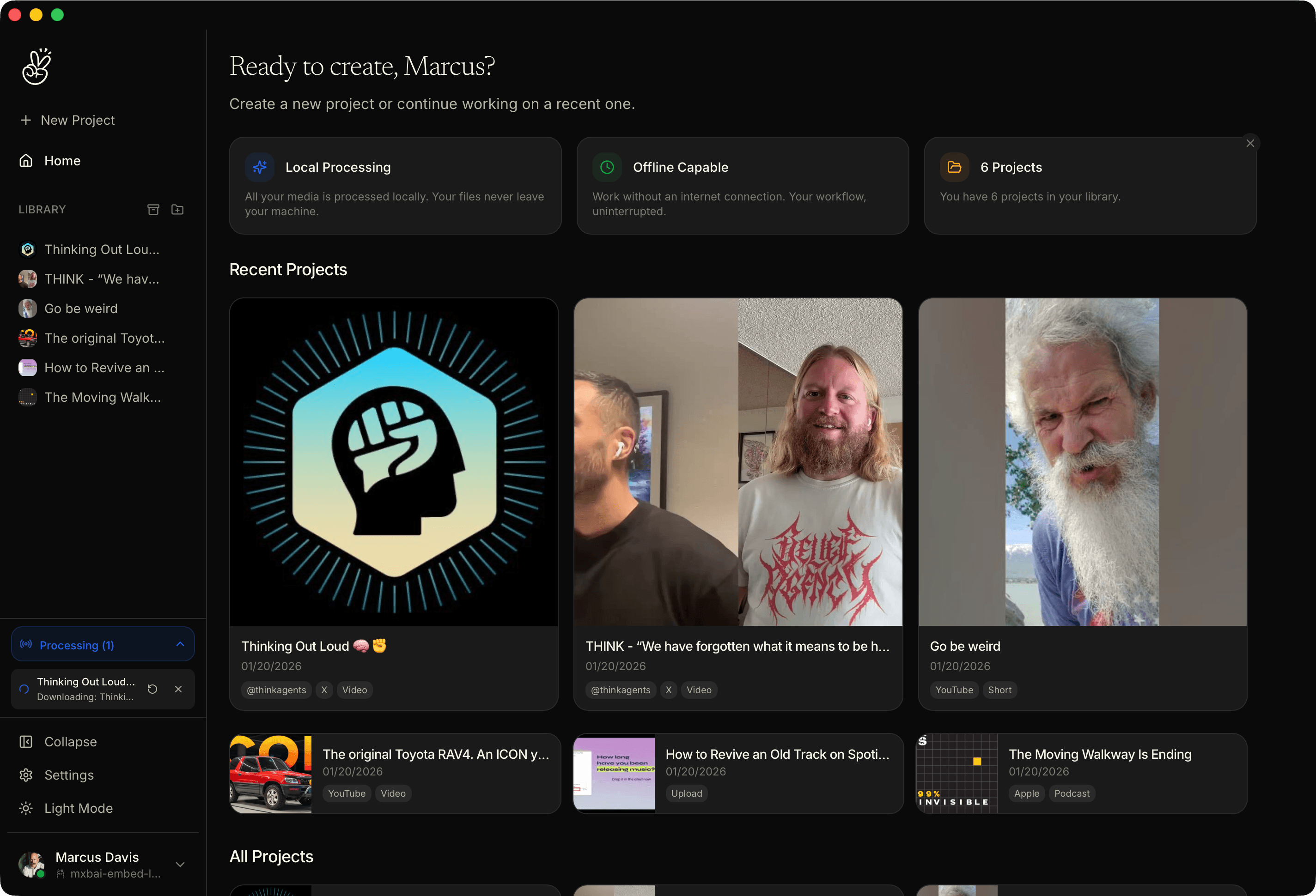 Safeclip desktop app home screen preview (dark mode)